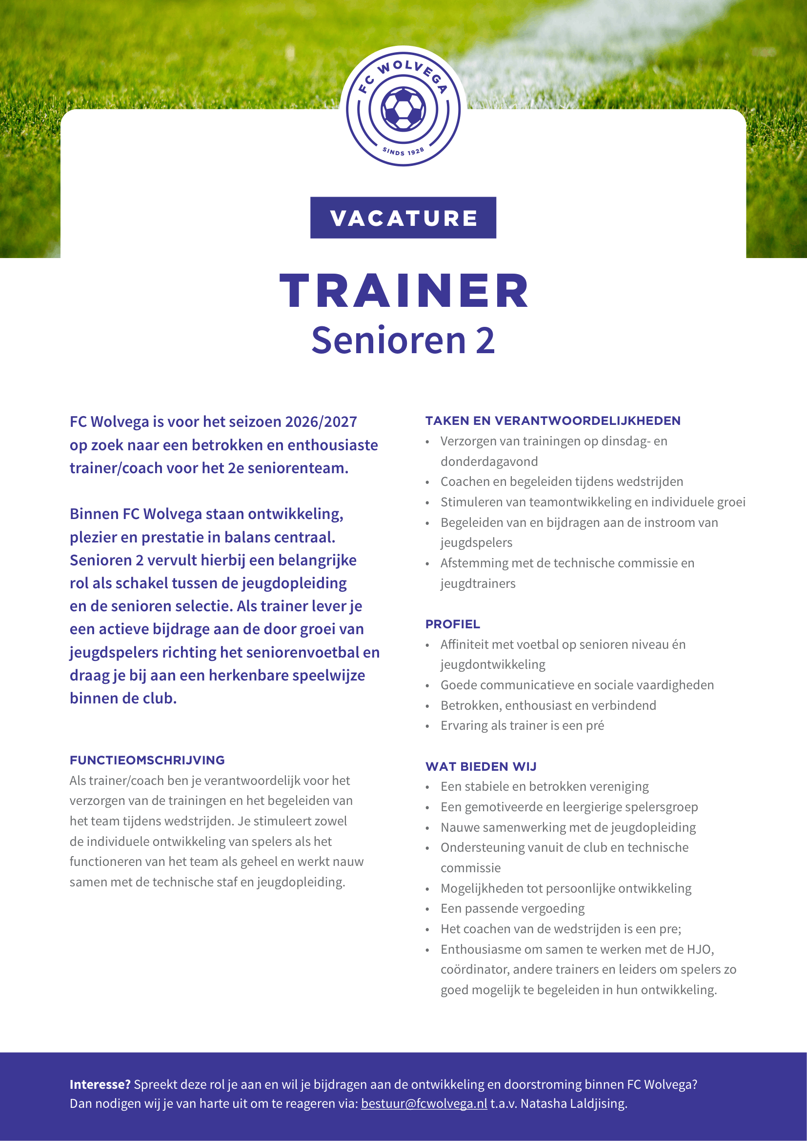 Vacature alert: Trainer FC Wolvega 2