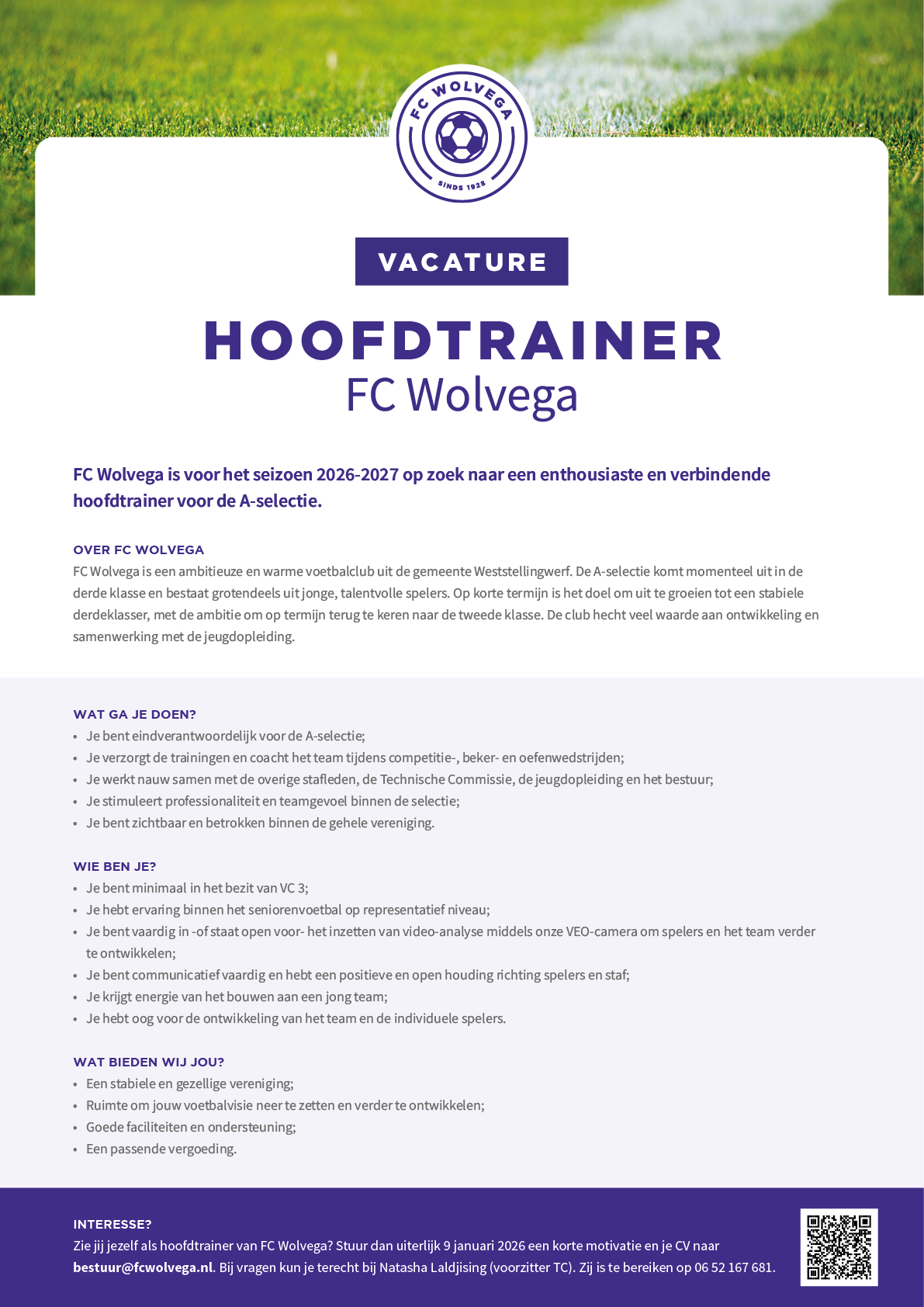Vacature alert: Hoofdtrainer FC Wolvega 1