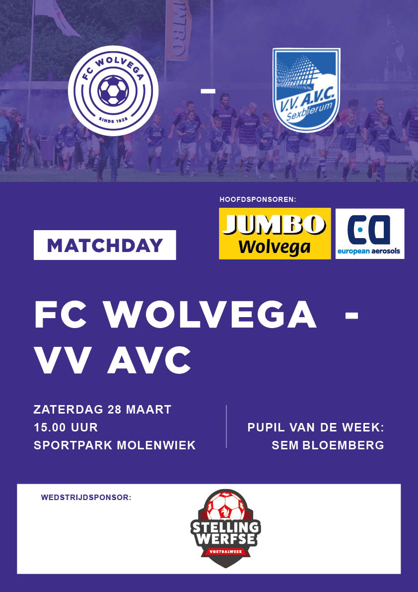 Wedstrijdaankondiging FC Wolvega 1 - AVC 1