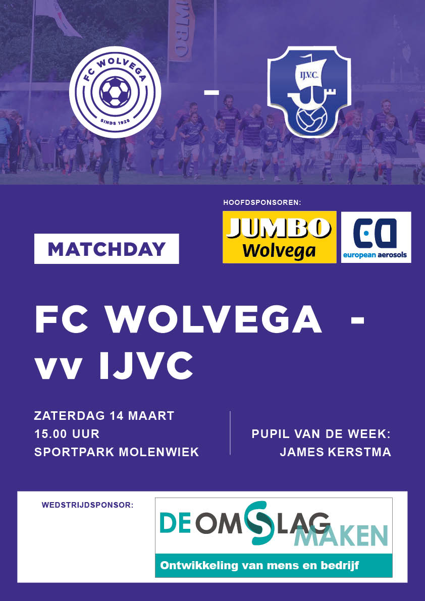 Wedstrijdaankondiging FC Wolvega 1 - IJVC 1 14 maart