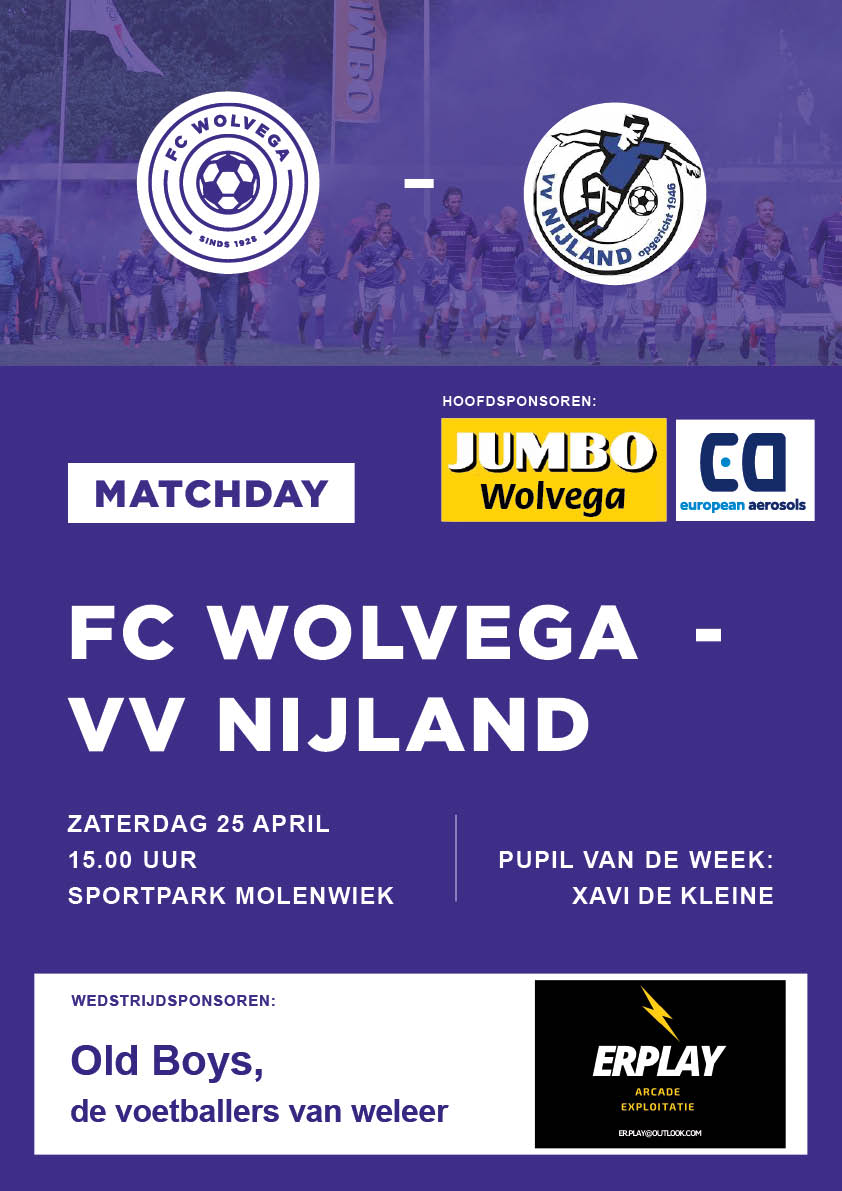 Wedstrijdaankondiging FC Wolvega 1 - vv Nijland 1