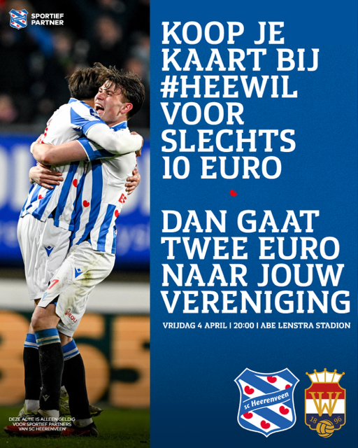Koop kaarten voor 10 euro SC Heerenveen - Willem II